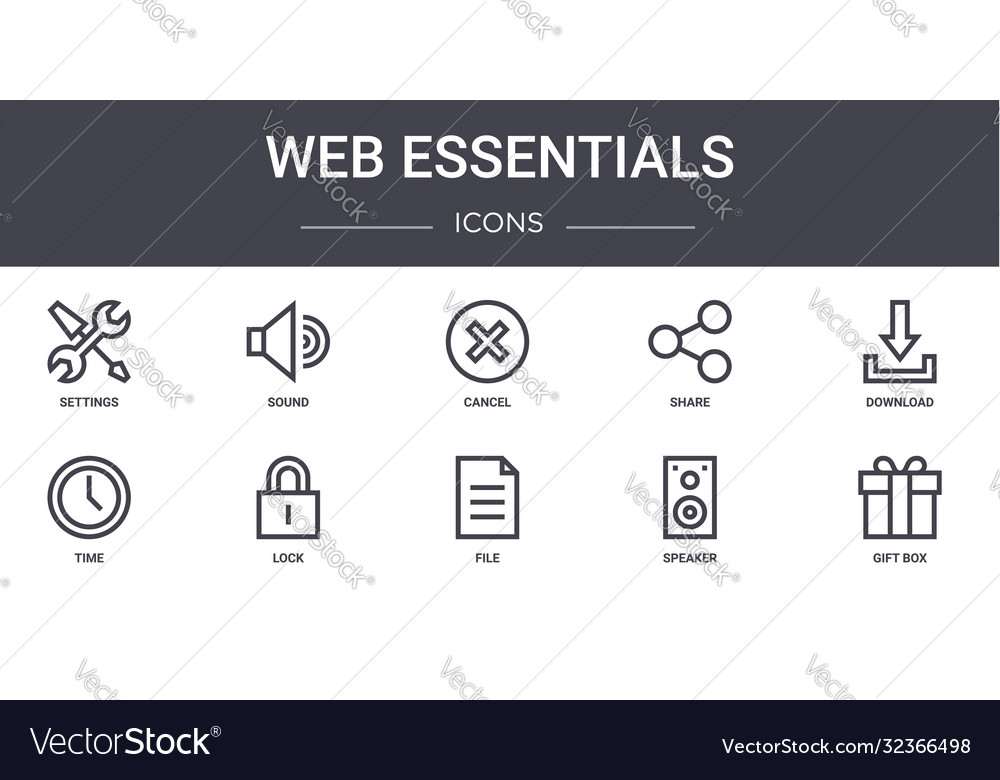 Web essentials concept line icons set contains vector image Web essentials concept line icons set contains