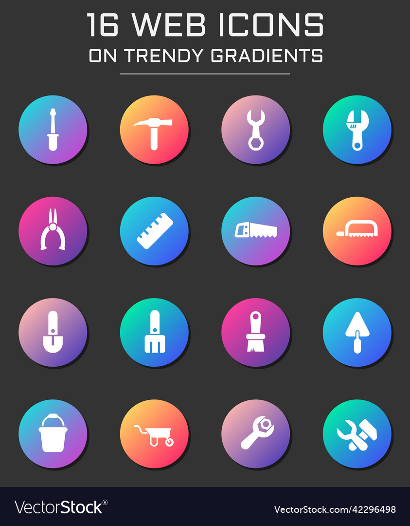 Work tools web icons on colorful buttons