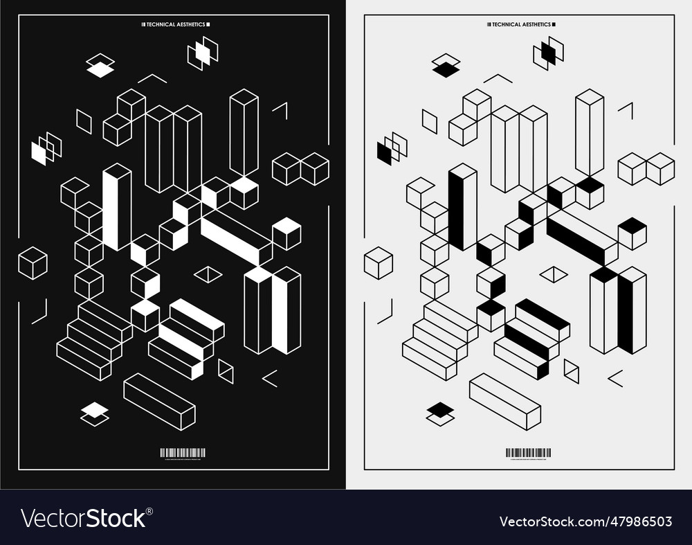 Abstract dark isometric posters for web design Vector Image