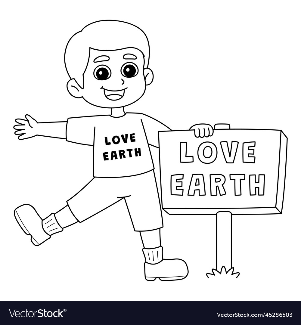 Boy holding a love earth sign isolated coloring