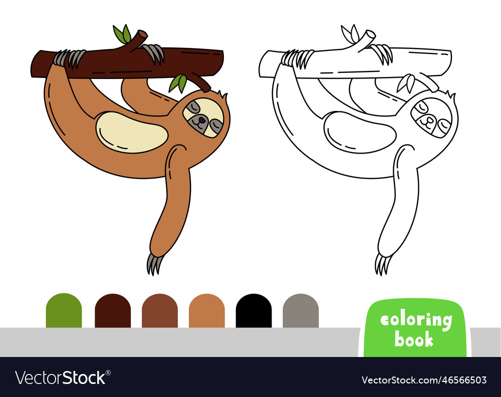 Coloring book for kids sloth page for books Vector Image