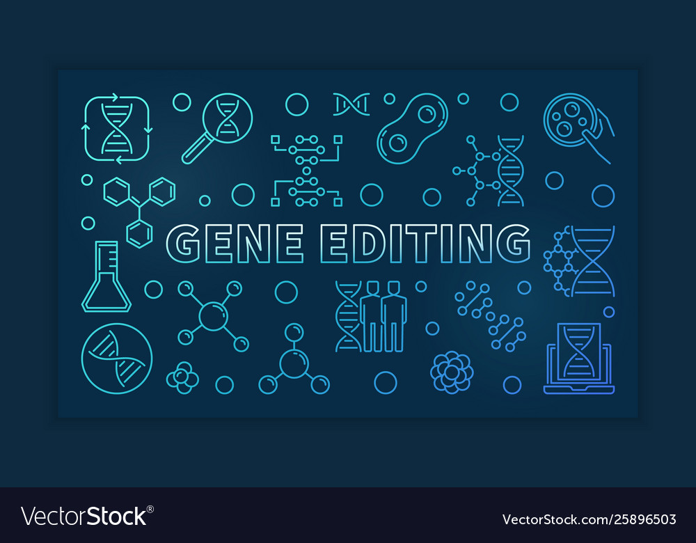 Gene Editing Blue Outline Banner On Dark Vector Image