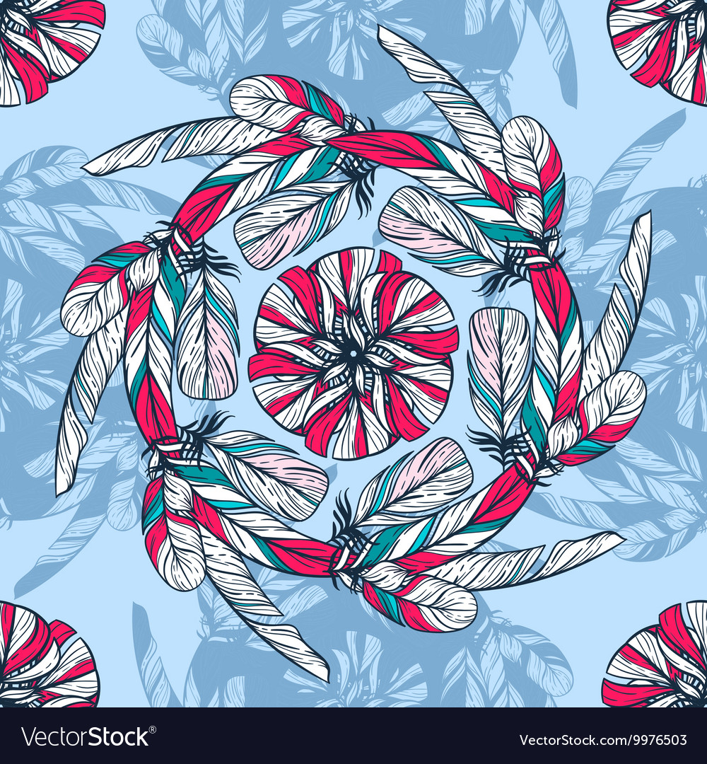 Seamless pattern in boho style round kaleidoscope