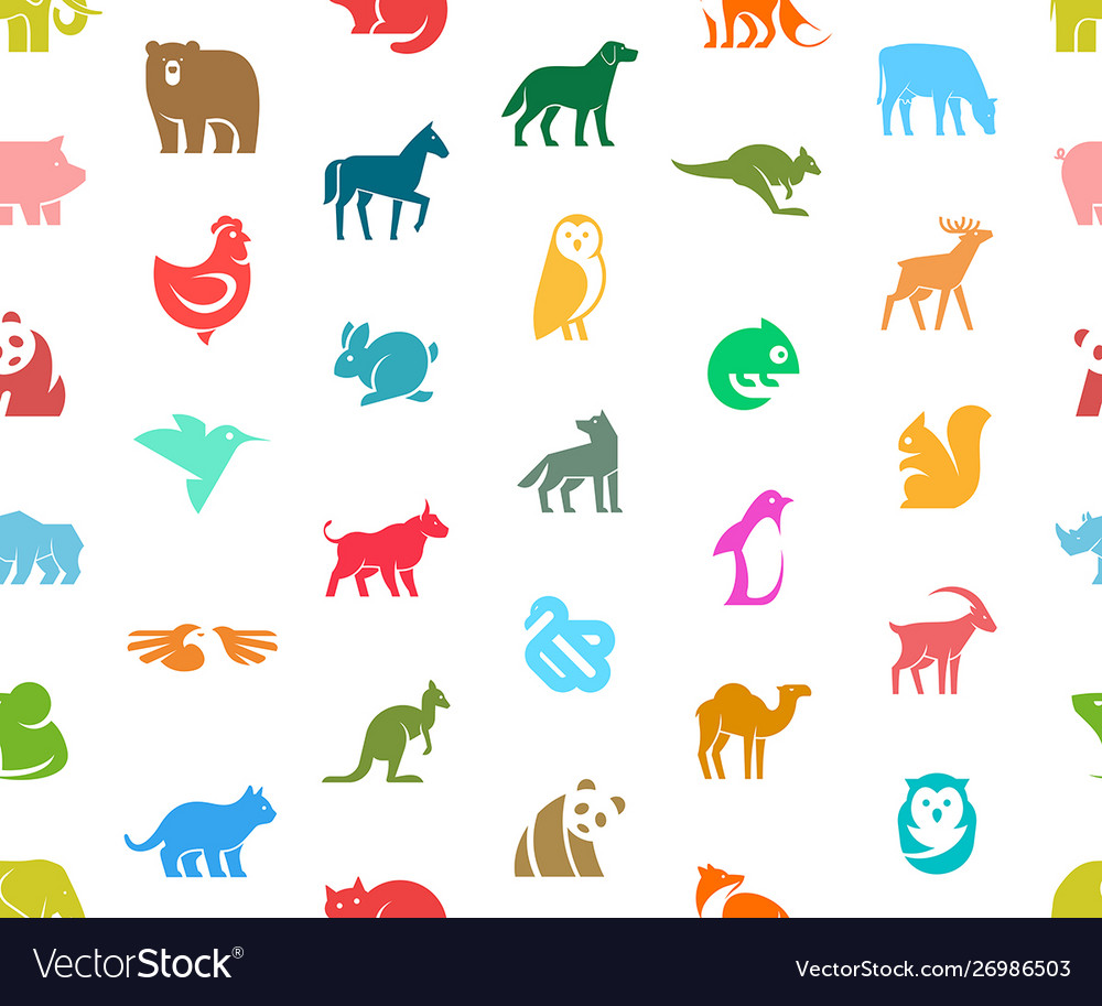 Seamless pattern with animals logos