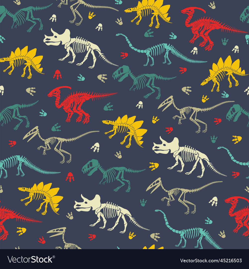 Seamless pattern with dinosaur skeleton
