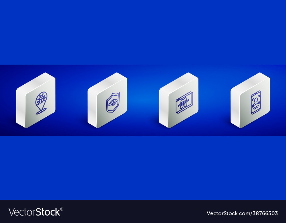 Set isometric line system bug shield and eye vector image Set isometric line system bug shield and eye