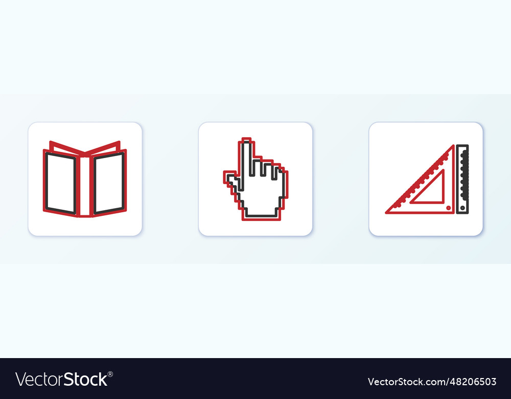 Set line triangular ruler open book and pixel vector image Set line triangular ruler open book and pixel