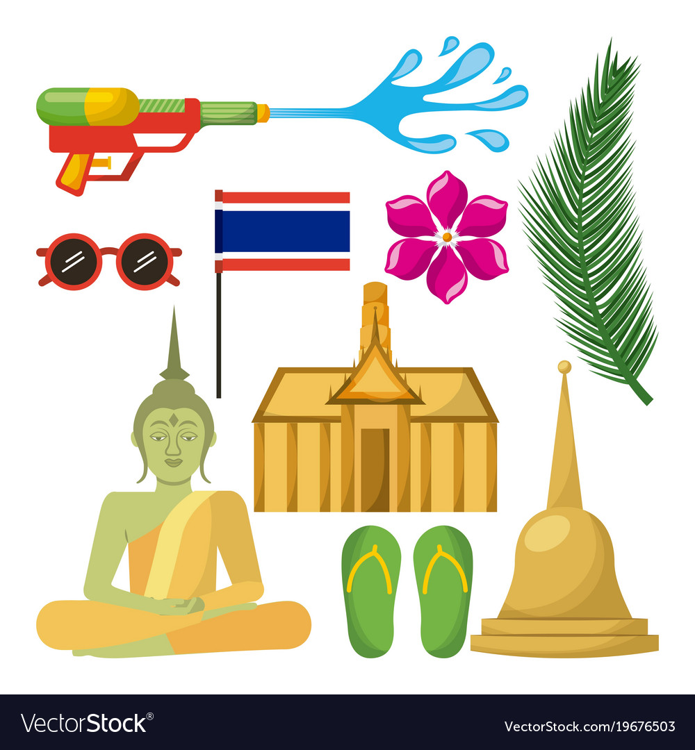 Songkran thailand festival celebration icons