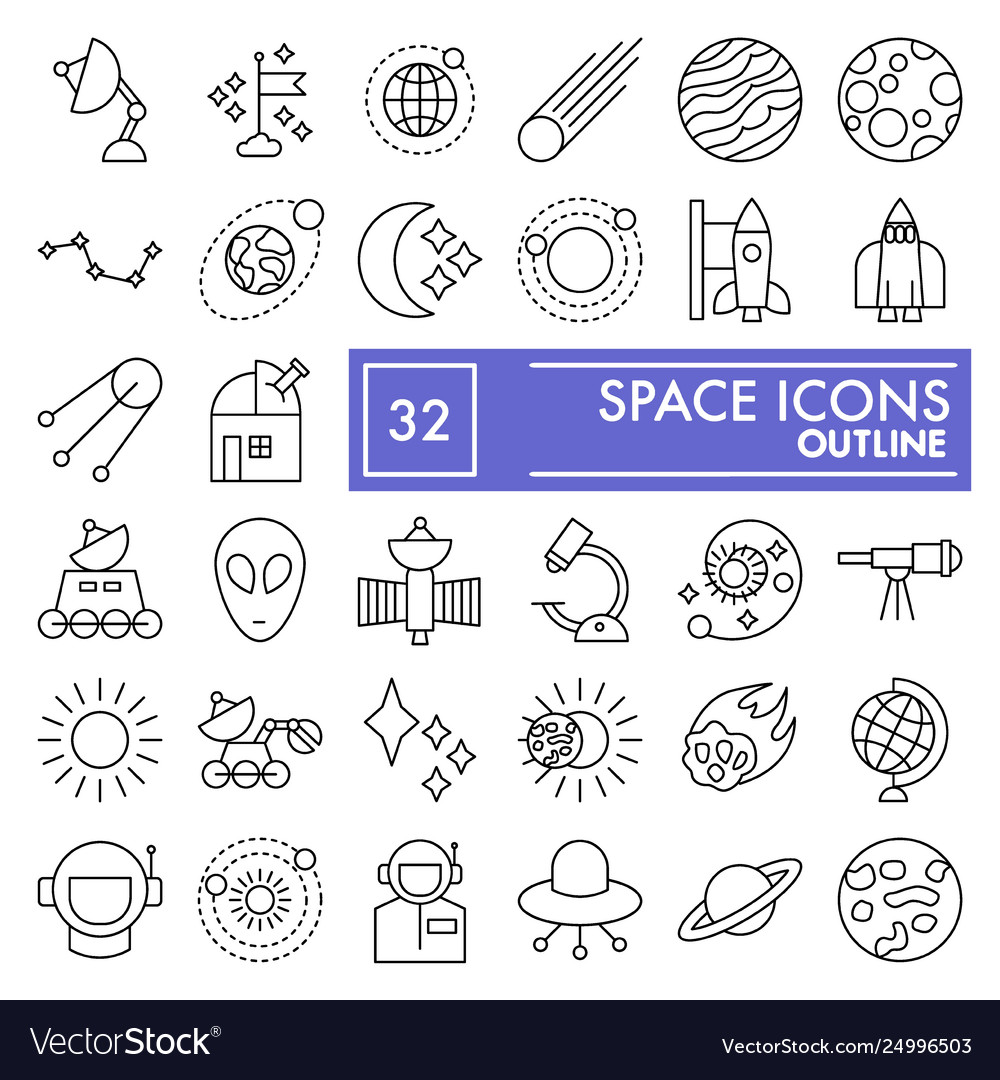 Space thin line icon set astronomy symbols