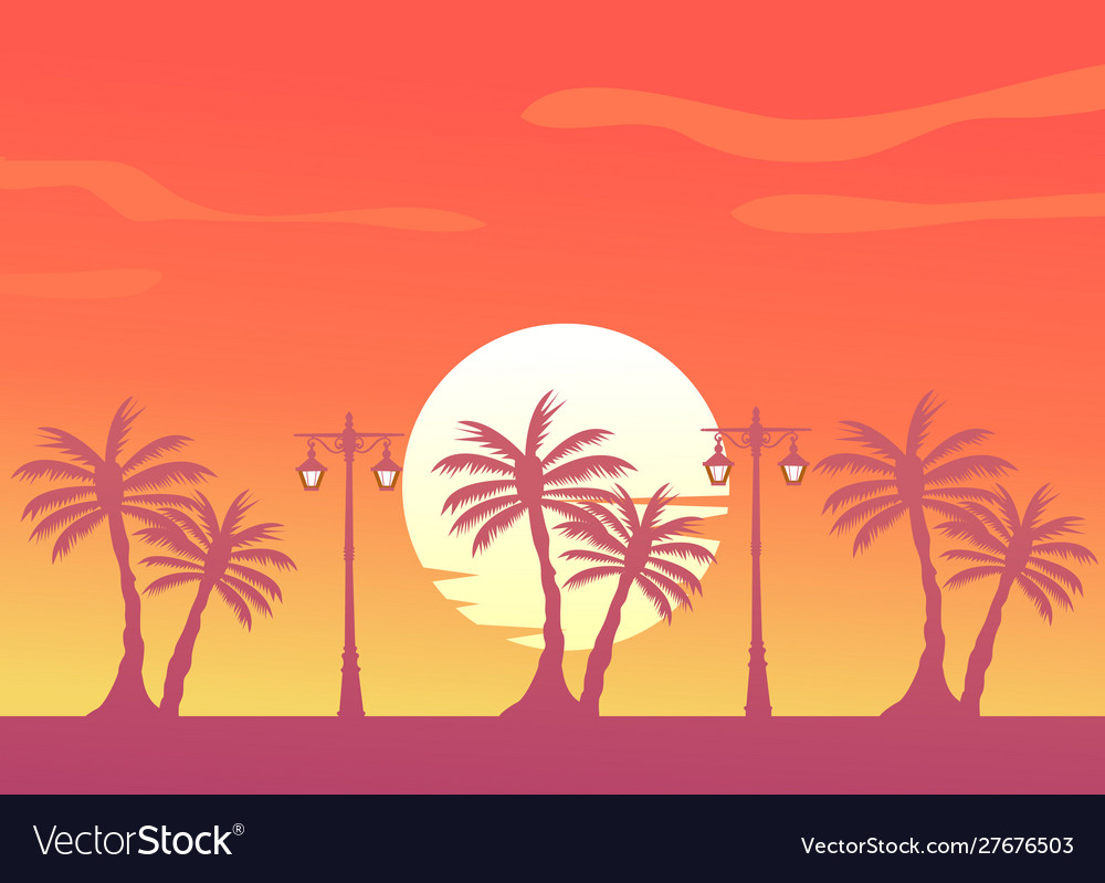 Summer color background with palm trees