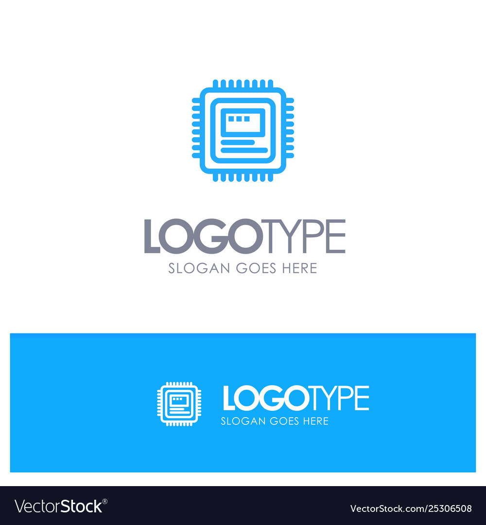 Cpu storage computer hardware blue logo line style
