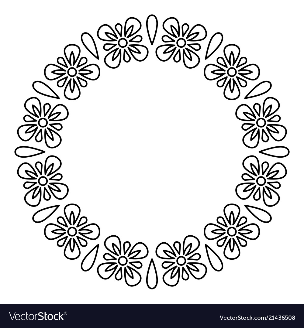 Download Outline flowers circle frame design monochrome Vector Image