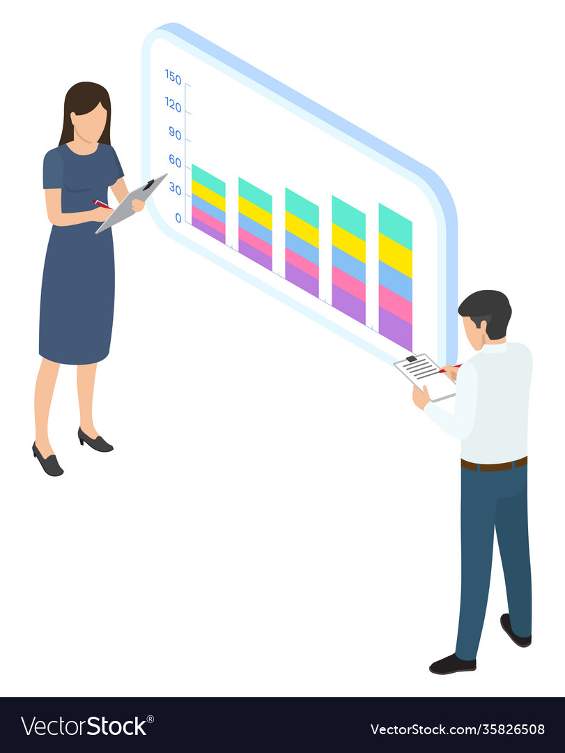 Menschen die mit Diagrammen interagieren und analysieren