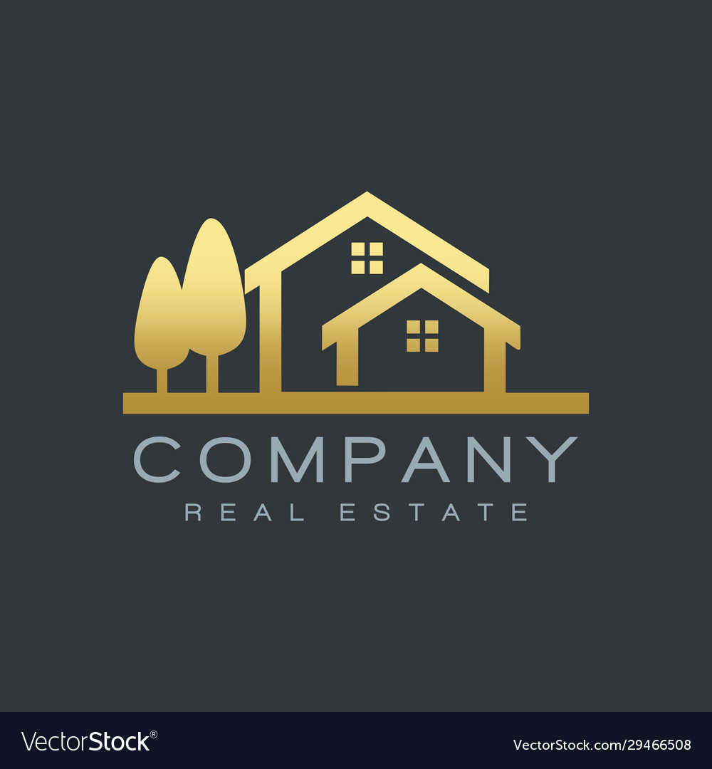 Real estate houses gold logo design Royalty Free Vector