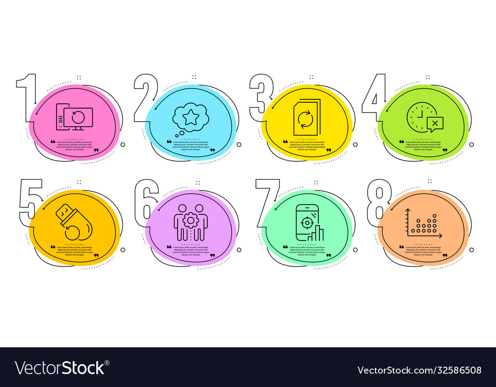 Seo phone update document and dot plot icons set vector image Seo phone update document and dot plot icons set
