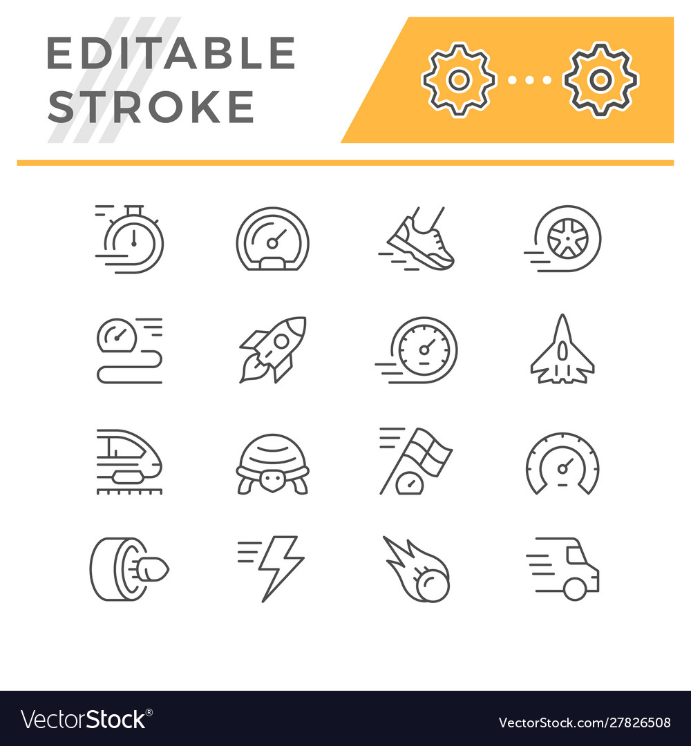 Set editable stroke line icons speed vector image Set editable stroke line icons speed