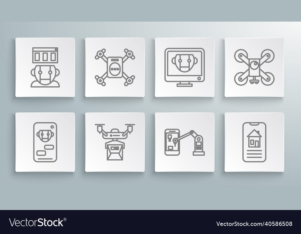 Set line bot drone flying with action camera vector image Set line bot drone flying with action camera