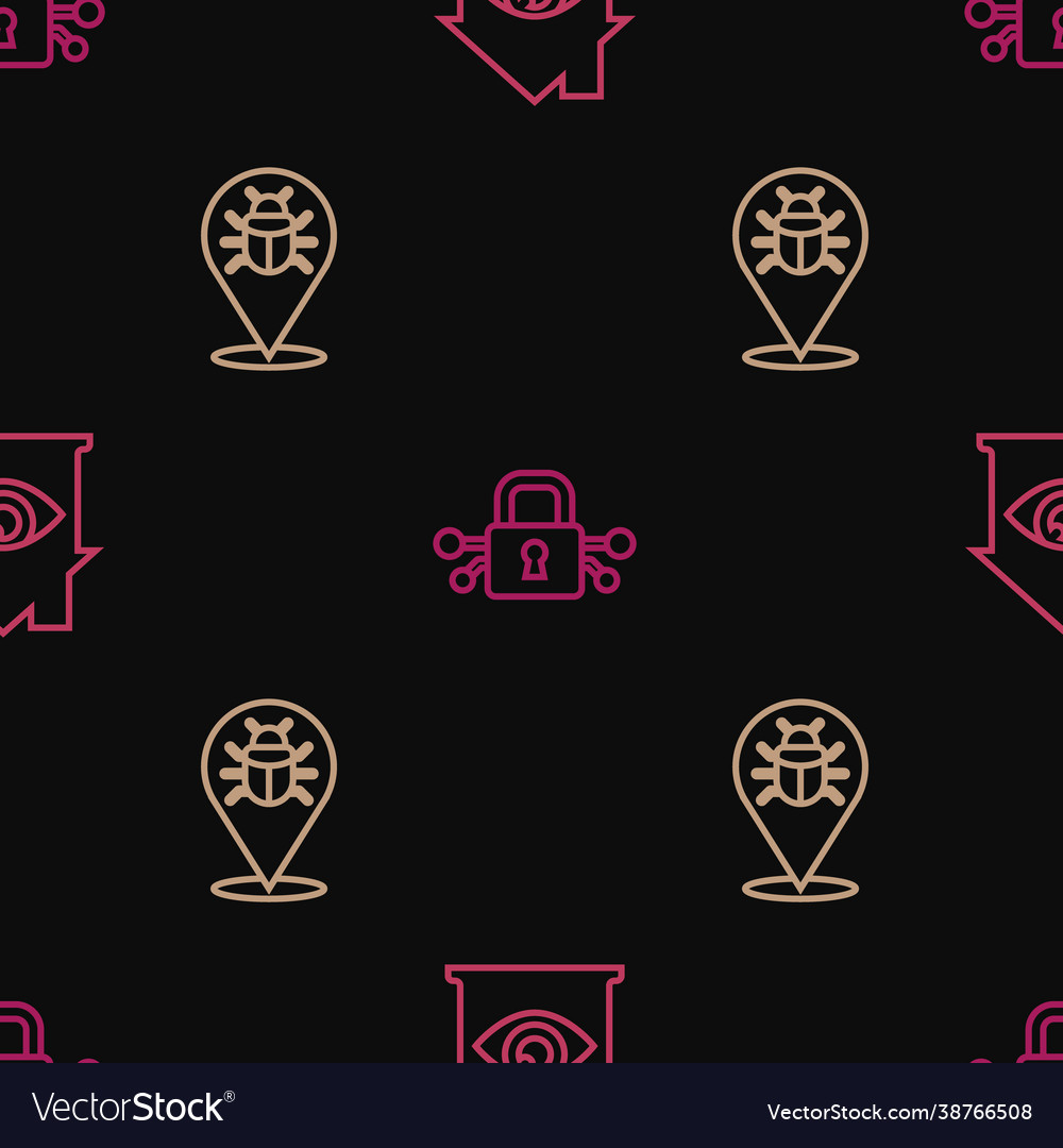 Set line house with eye scan system bug and cyber vector image Set line house with eye scan system bug and cyber