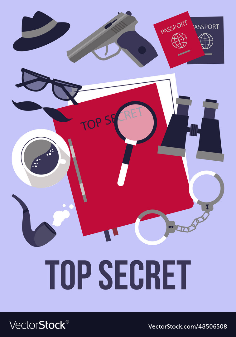 Set of secret agent working tools flat style