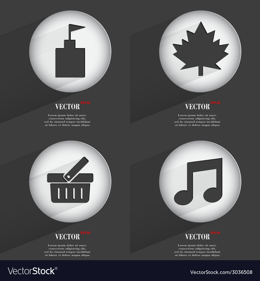 Set of trendy buttons icons with long shadow