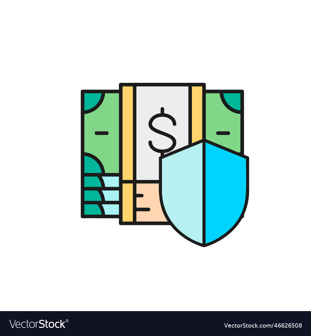 Shield with pile of money banknotes safety vector image Shield with pile of money banknotes safety