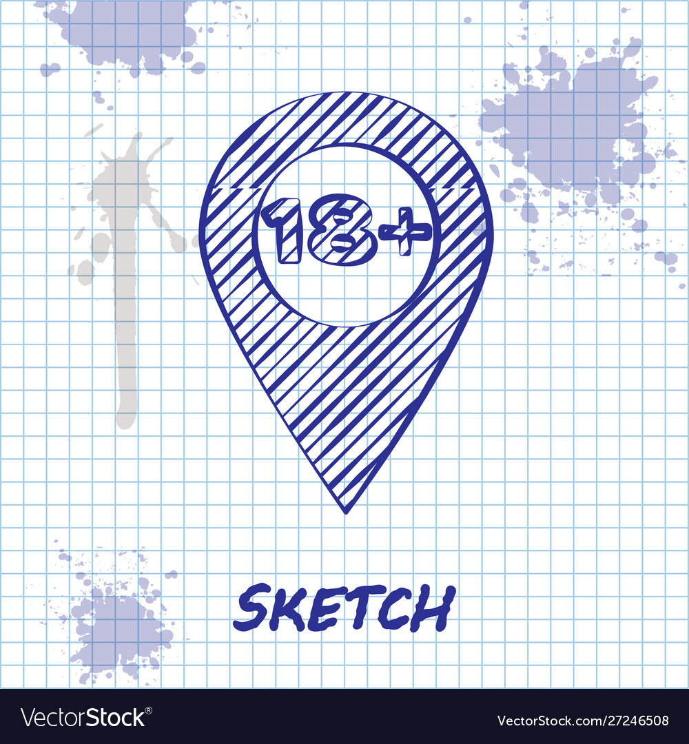 Sketch Linienplaner mit 18 plus Ikone isoliert vector image Sketch Linienplaner mit 18 plus Ikone isoliert