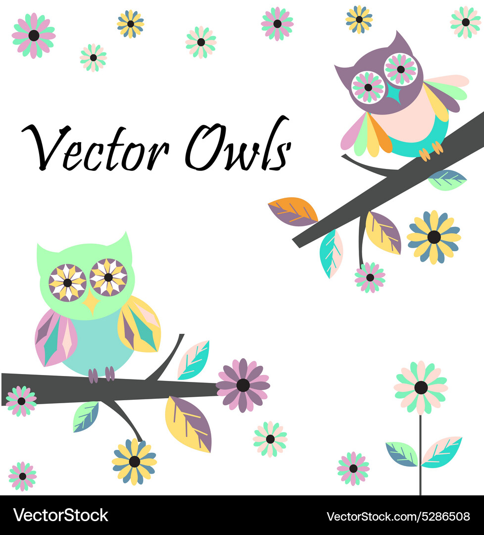 Two cute owls Royalty Free Vector Image - VectorStock