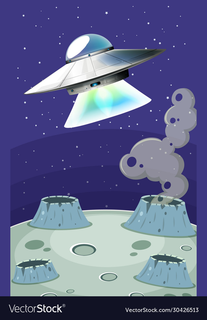 Background scene with ufo flying in dark sky