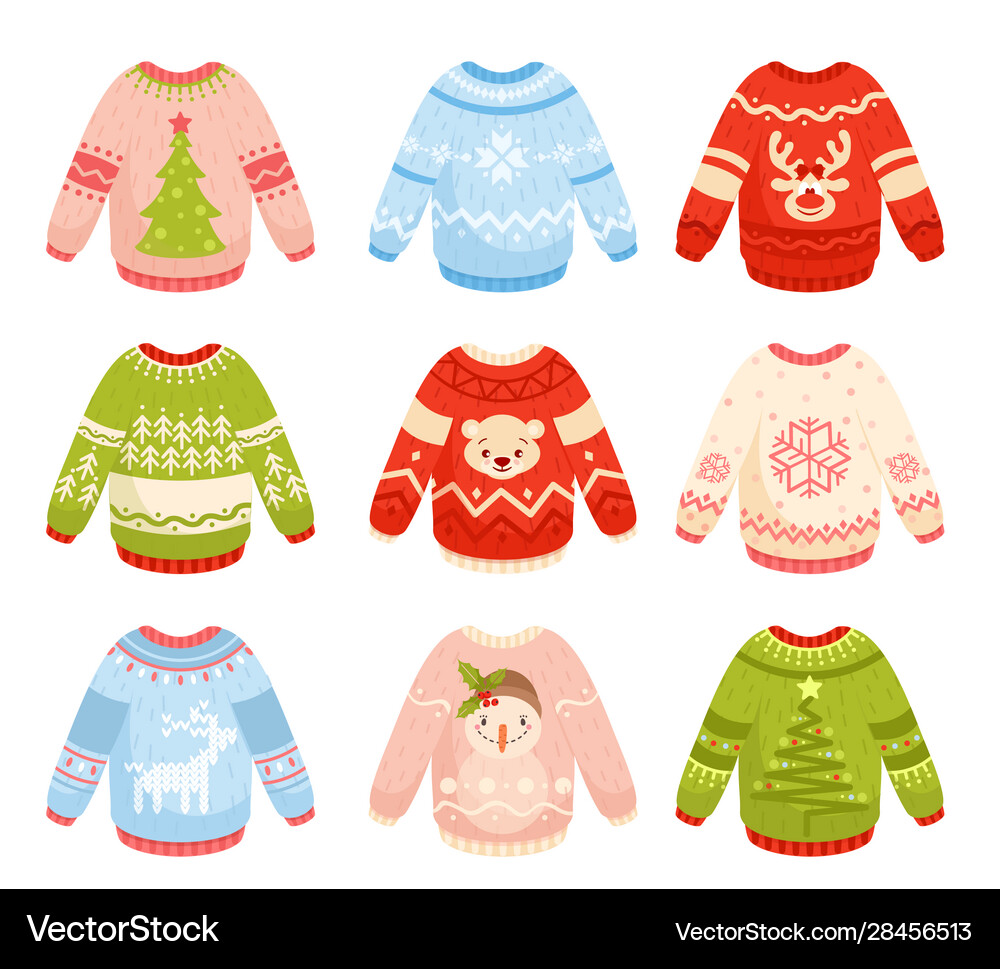 Christmas sweaters flat set Royalty Free Vector Image