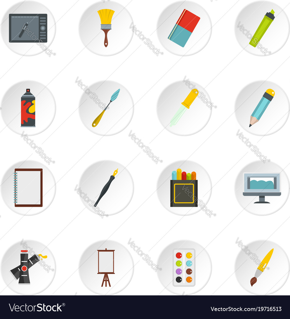 drawing tools vintage design and drawing tools icons set in flat style vector image drawing tools vintage design and drawing tools icons set in flat style vector image
