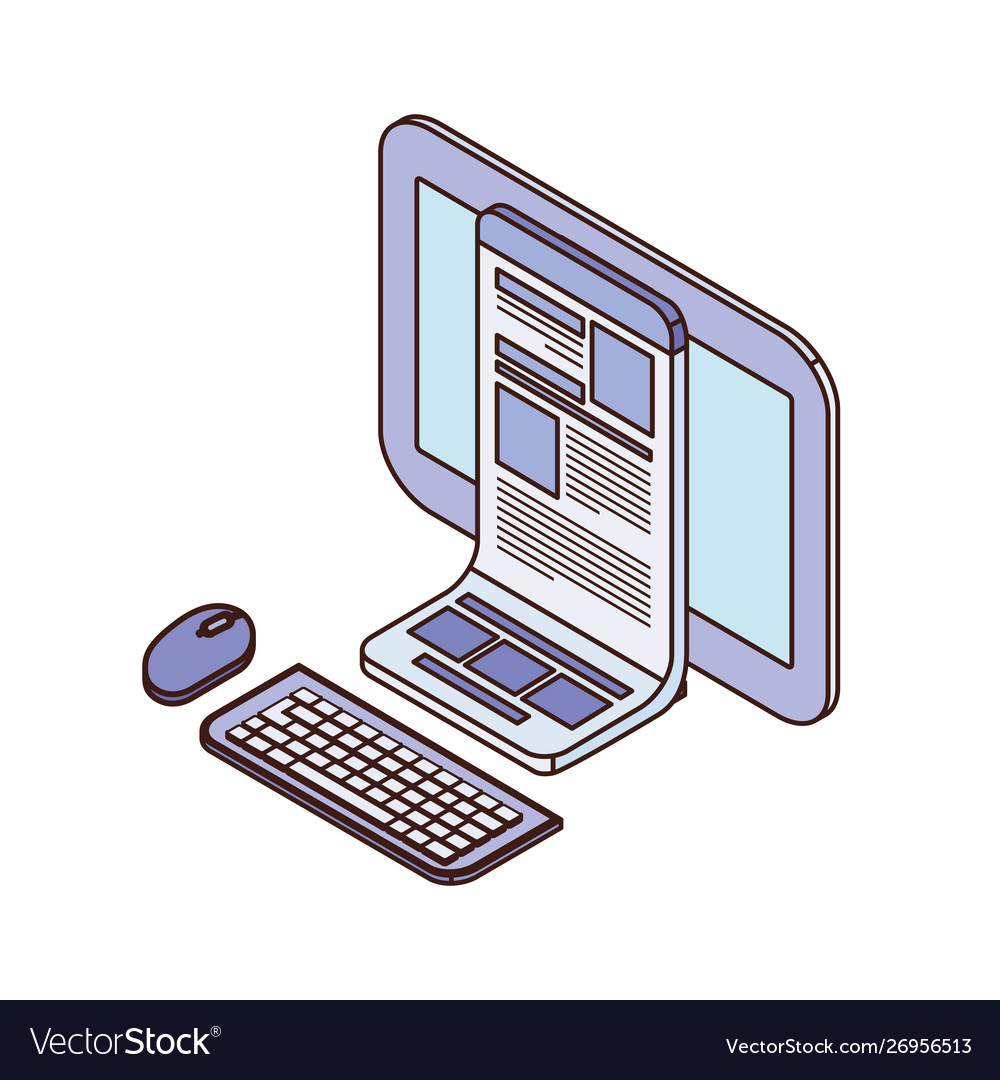 Desktop computer screen with sheets paper Vector Image Desktop computer screen with sheets paper