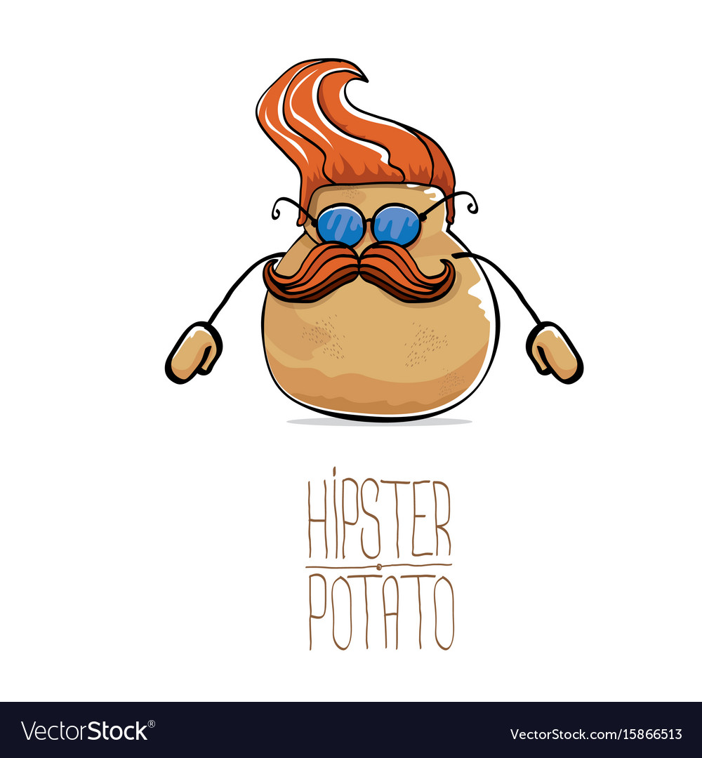 Funny cartoon cute brown hipster potato