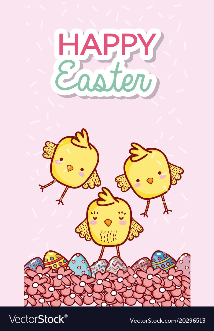 Happy easter card with cute animal cartoon