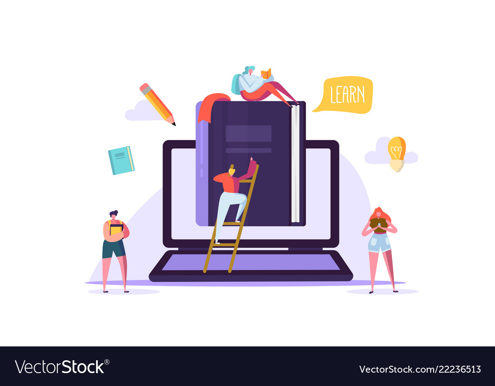 Online Education Concept E-learning With People Vector Image