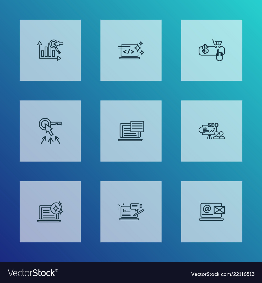 Optimization icons line style set with fresh vector image Optimization icons line style set with fresh