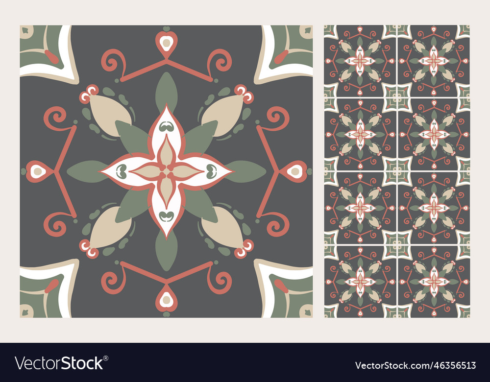 Set of patterned azulejo floor tiles abstract