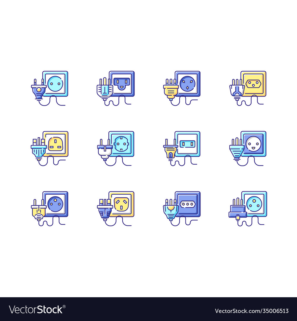 Sockets rgb color icons set vector image Sockets rgb color icons set