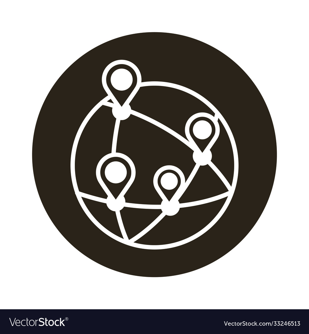 Sphere world planet with pins location block style vector image Sphere world planet with pins location block style