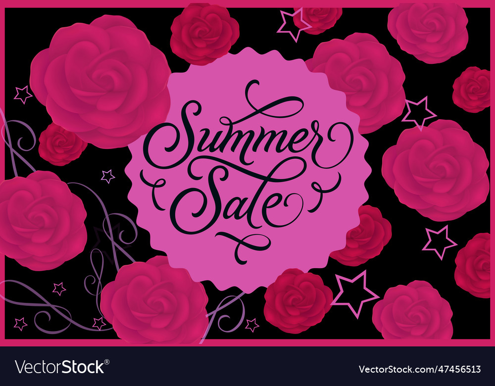 Summer sale label with roses on background