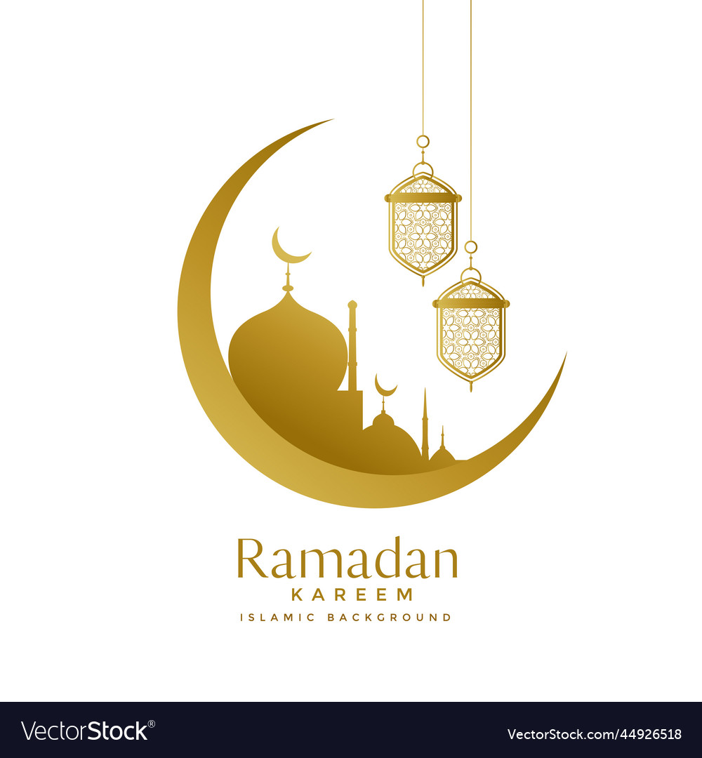 Beautiful golden moon and mosque ramadan kareem Vector Image