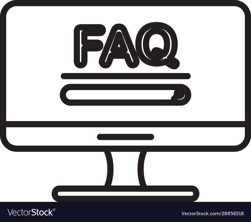 Black line computer monitor with text faq vector image Black line computer monitor with text faq