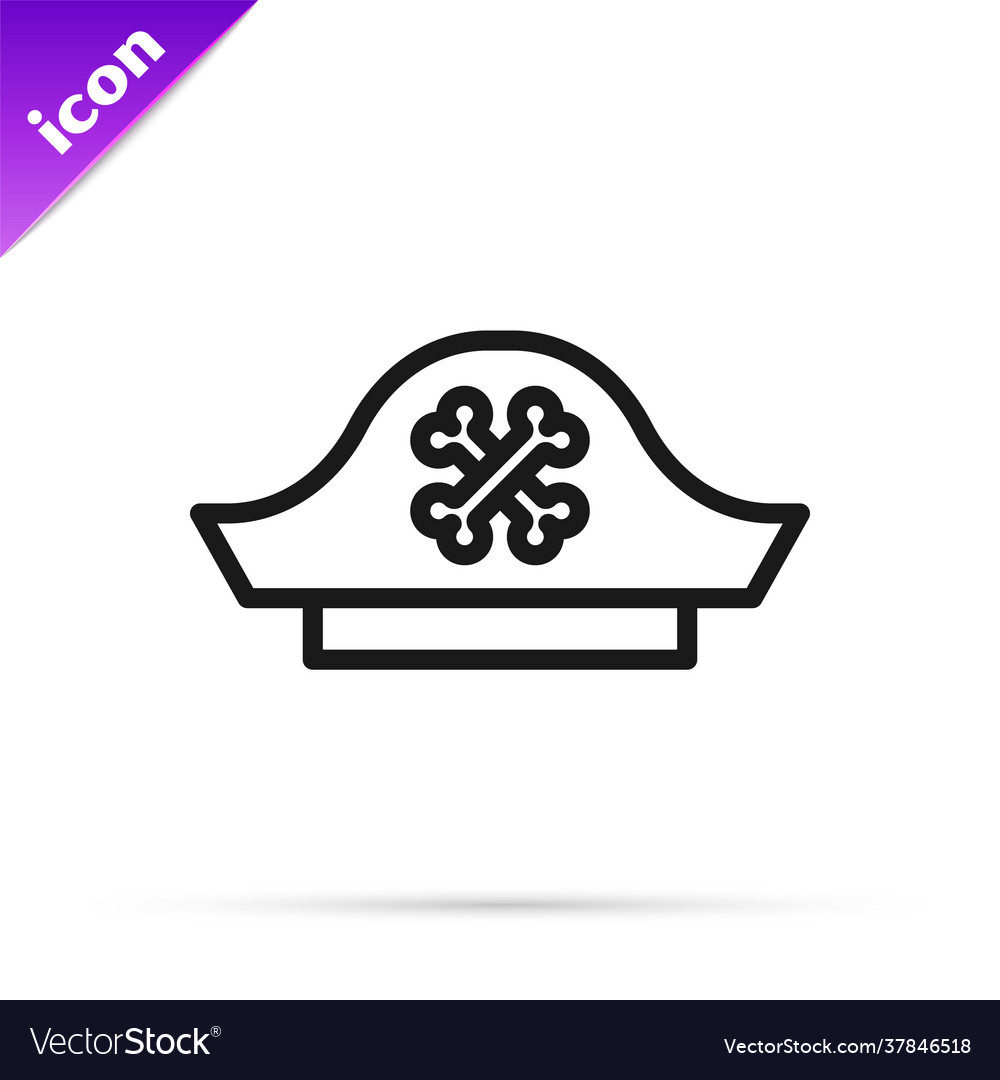 Black line pirate hat icon isolated on white vector image Black line pirate hat icon isolated on white