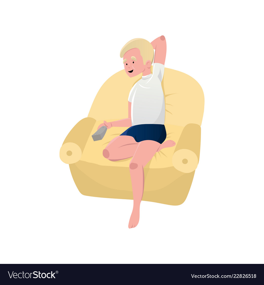 Blonde Man Sitting Relaxed On Armchair With Vector Image