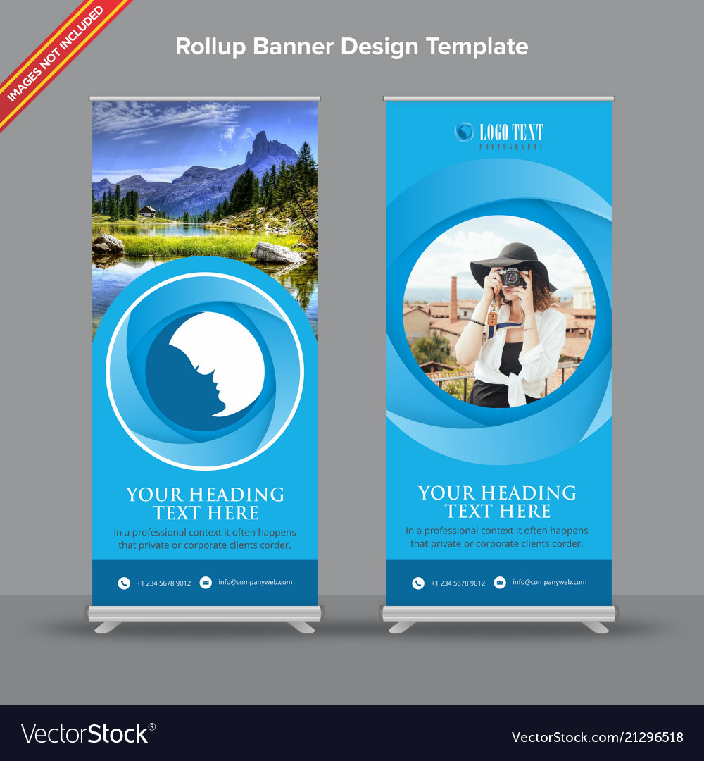 Blues shaded rollup banner design with circular