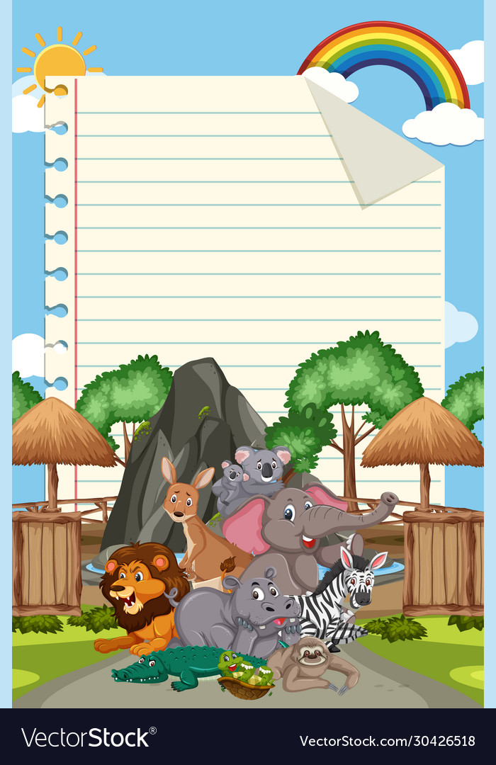 Border template design with many wild animals Vector Image