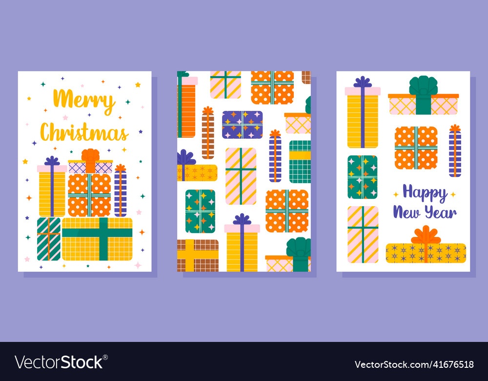 Christmas bright greeting card set with presents