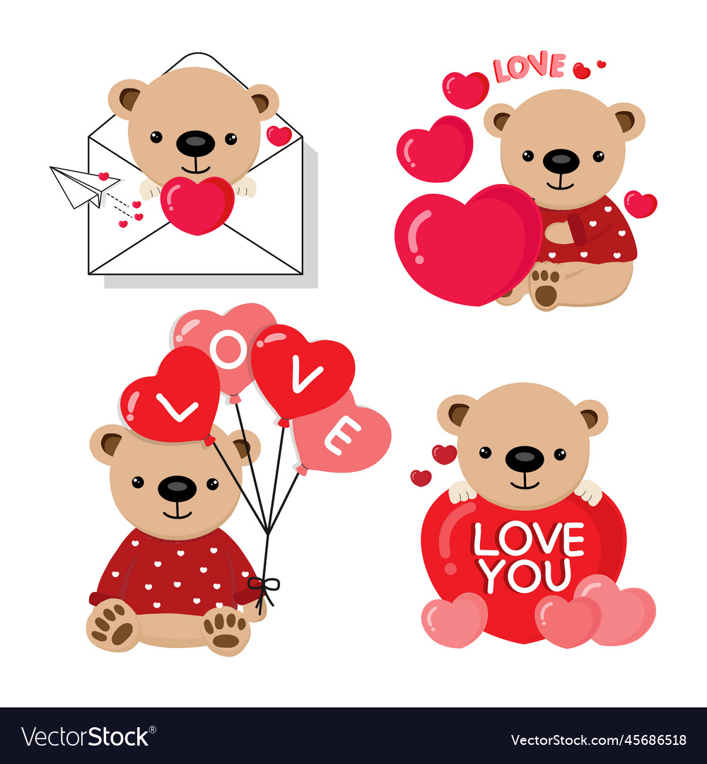 Cute bear and love elements Royalty Free Vector Image