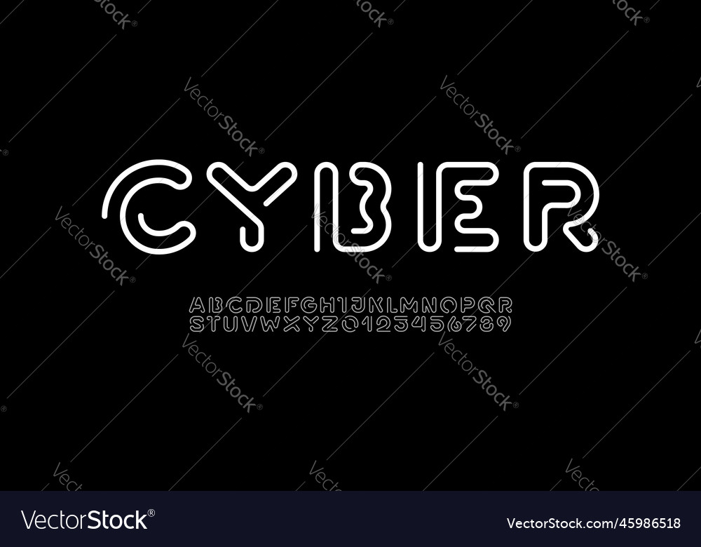 Digital style alphabet font from segment rounded vector image Digital style alphabet font from segment rounded