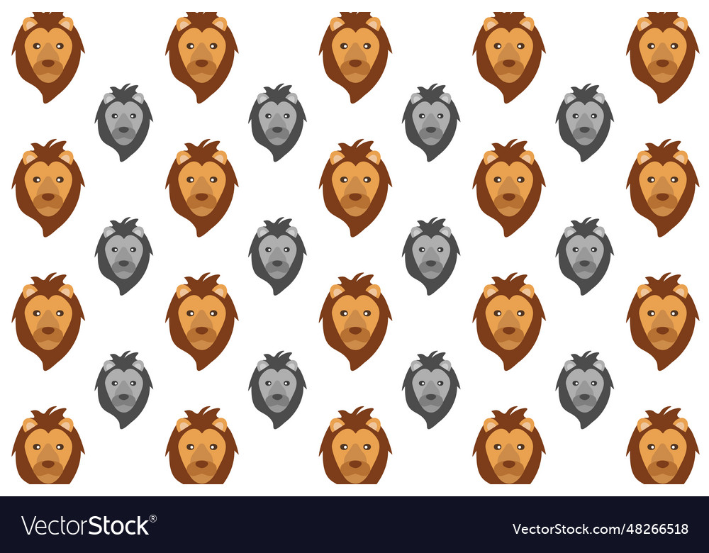Flat lion head pattern background vector image Flat lion head pattern background
