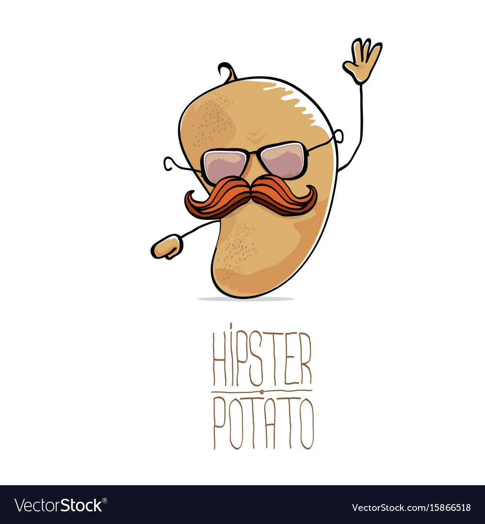 Funny cartoon cute brown hipster potato